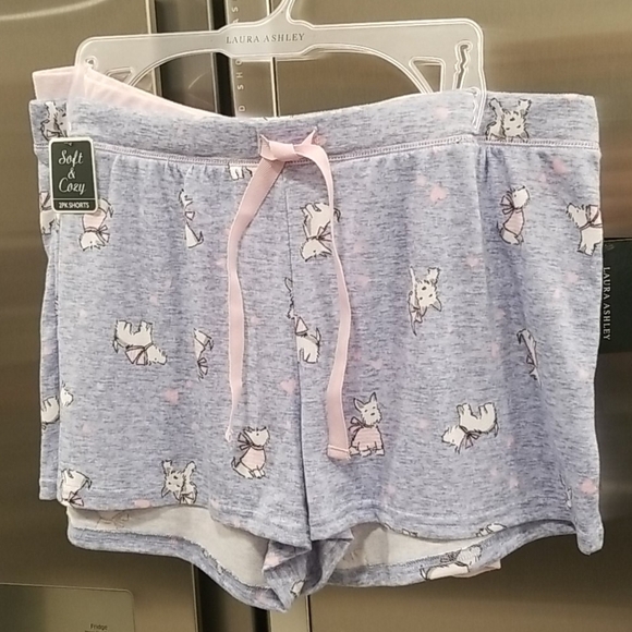 💕LAURA ASHLEY💕 Dog Print & Pink Solid PJ Shorts (2 Pack) XL NWT - Picture 1 of 11